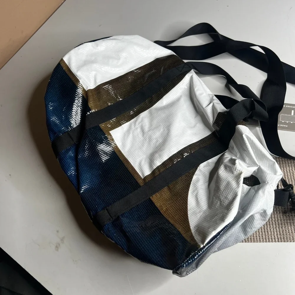 Rareform California Light Duffle Bag Repurposed Billboard Vinyl Blue White NEW